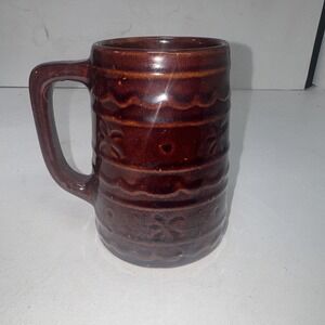 Mar-crest Marcrest Daisy Dot Brown Stoneware Stein Coffee Mugs USA 16oz